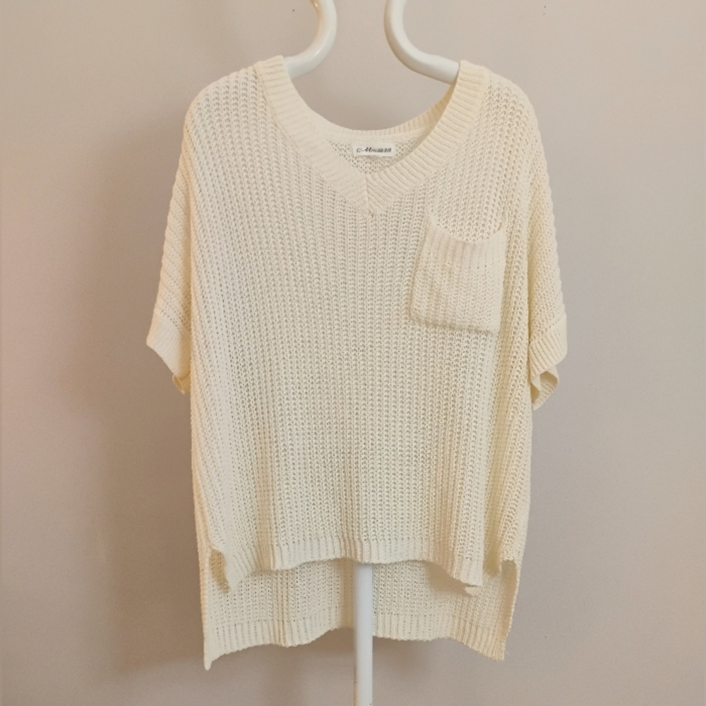 Macaron Ivory Short Sleeve Oversized  Sweater Small
